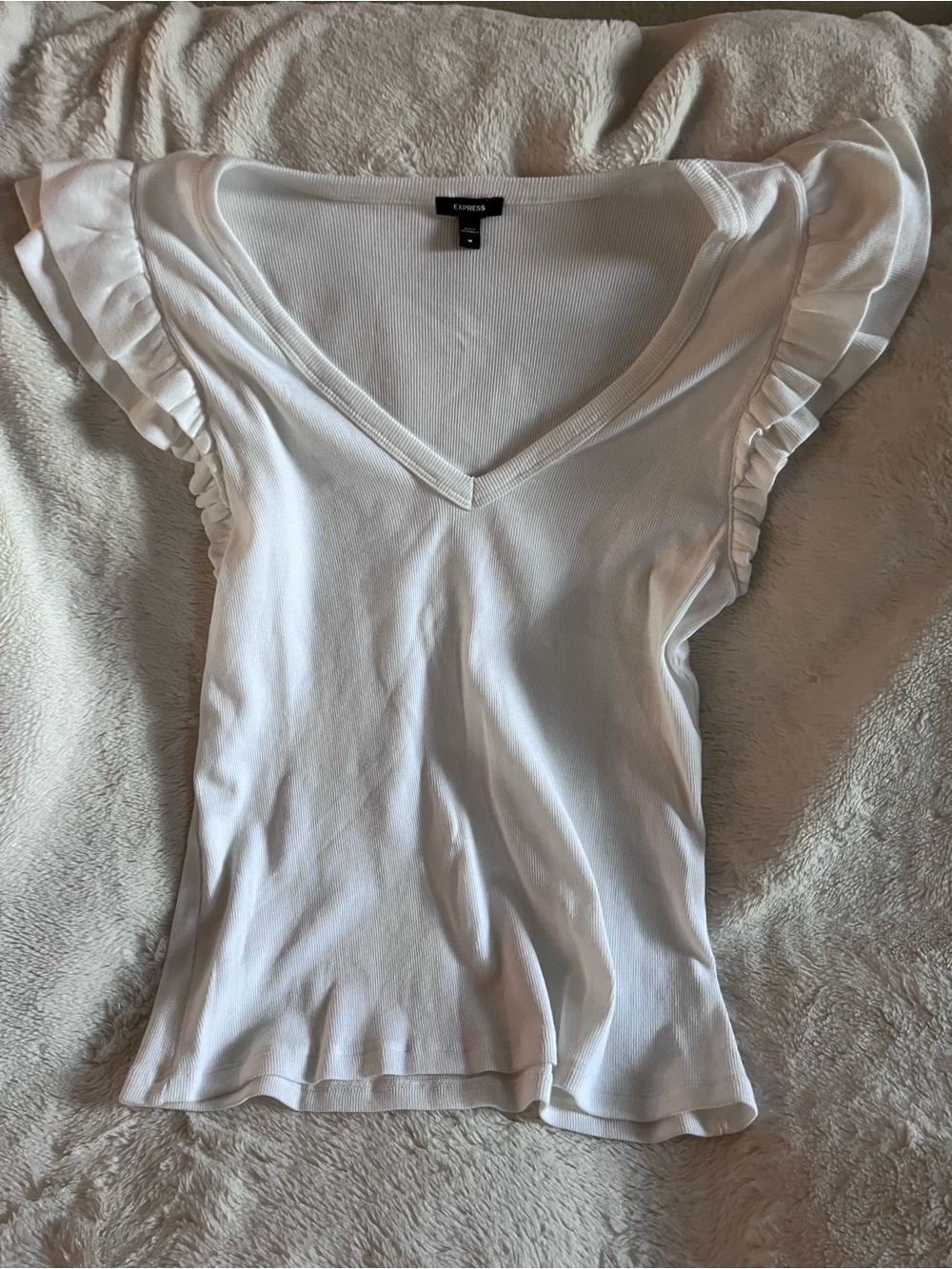 Express White V-Neck Ruffle Sleeve Tank Top